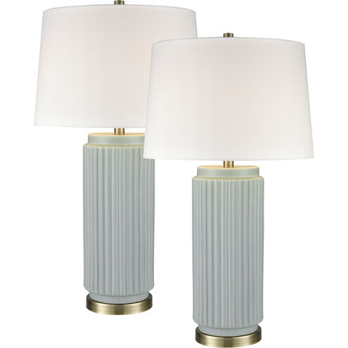 Knox 30 inch 150.00 watt Light Blue Glazed with Antique Brass Table Lamp Portable Light, Set of 2