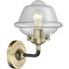 Nouveau Small Oxford LED 8 inch Black Antique Brass Sconce Wall Light in Clear Glass, Nouveau