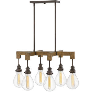 Denton LED 30 inch Industrial Iron with Vintage Walnut Indoor Linear Chandelier Ceiling Light