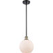 Ballston Athens LED 8 inch Black Antique Brass Pendant Ceiling Light in Matte White Glass, Ballston