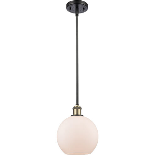 Ballston Athens LED 8 inch Black Antique Brass Pendant Ceiling Light in Matte White Glass, Ballston