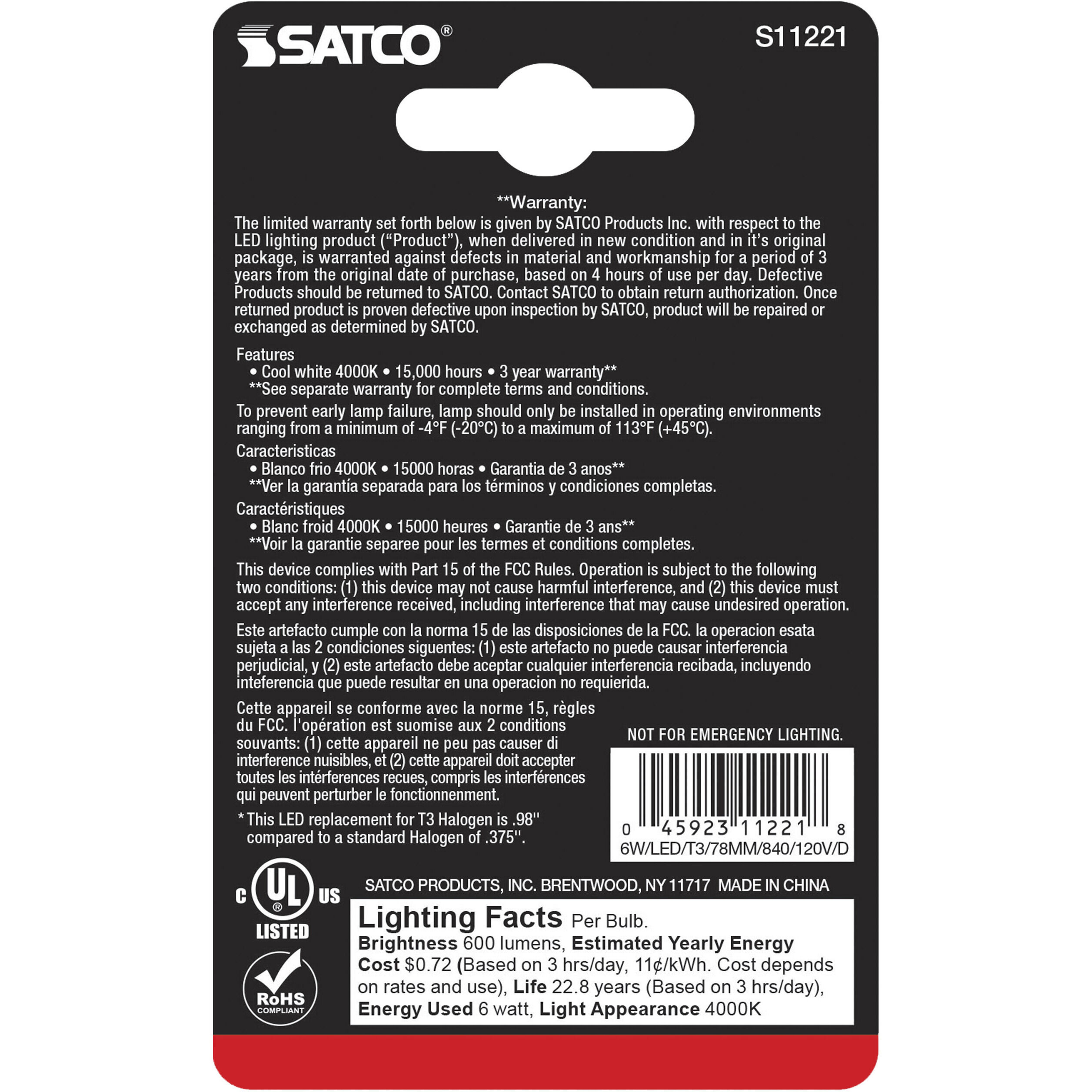 Lumos LED LED J-Type Double Contact Recessed Base 6.00 watt 4000K Light Bulb