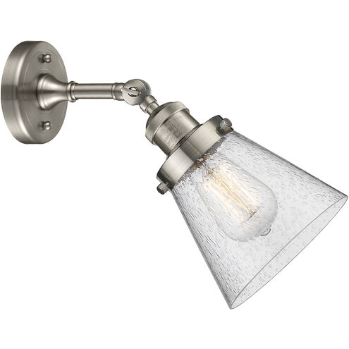 Franklin Restoration Small Cone 1 Light 6 inch Brushed Satin Nickel Sconce Wall Light in Seedy Glass, Franklin Restoration