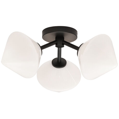 Novo 3 Light 16.63 inch Black Flush Mount Ceiling Light in Black and Opal Glass