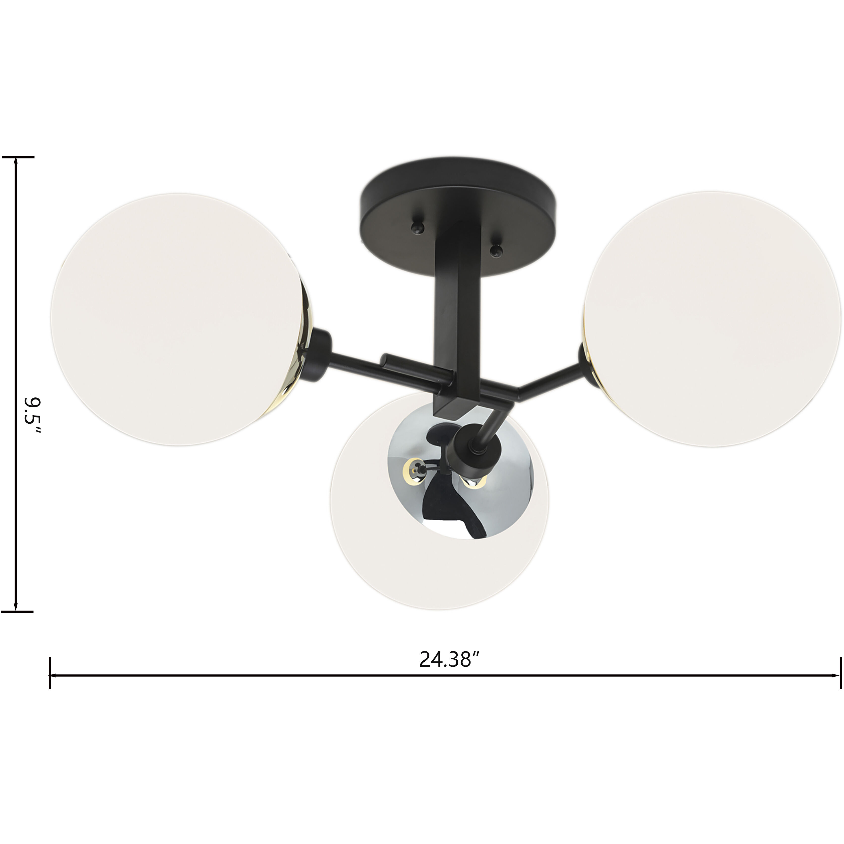 Triple Play 3 Light 24.38 inch Polished Nickel with Matte Black Semi Flush Mount Ceiling Light