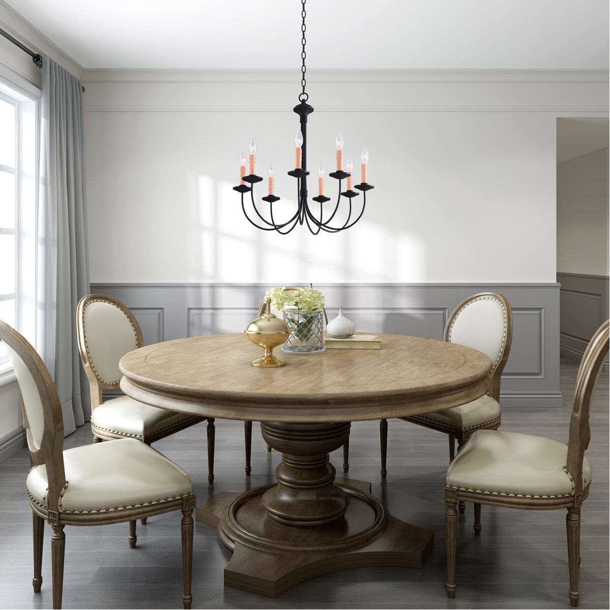 Heritage 8 Light 24 inch Black Chandelier Ceiling Light