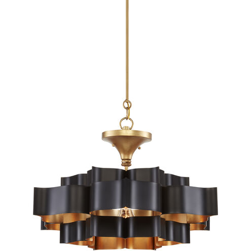 Grand Lotus 1 Light 20 inch Satin Black/Contemporary Gold Leaf Chandelier Ceiling Light, Small, Convertible to Semi-Flush