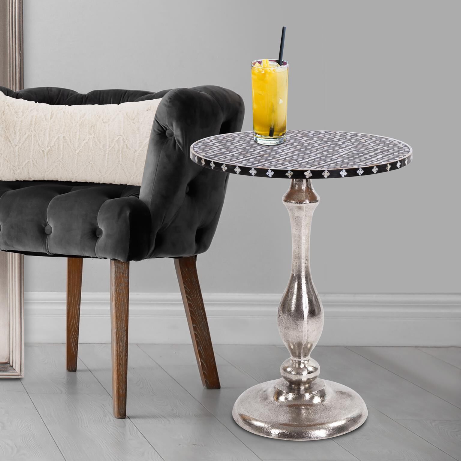 Carter 23 X 18 inch Nickel/Black/White Martini Table