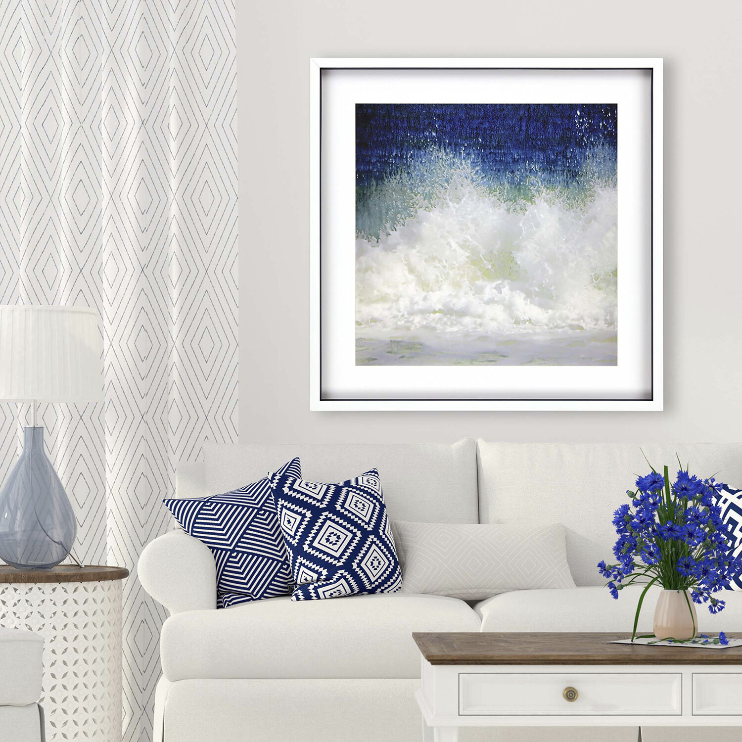 Splash Splish Blue and Turquoise and White and Green Framed Art