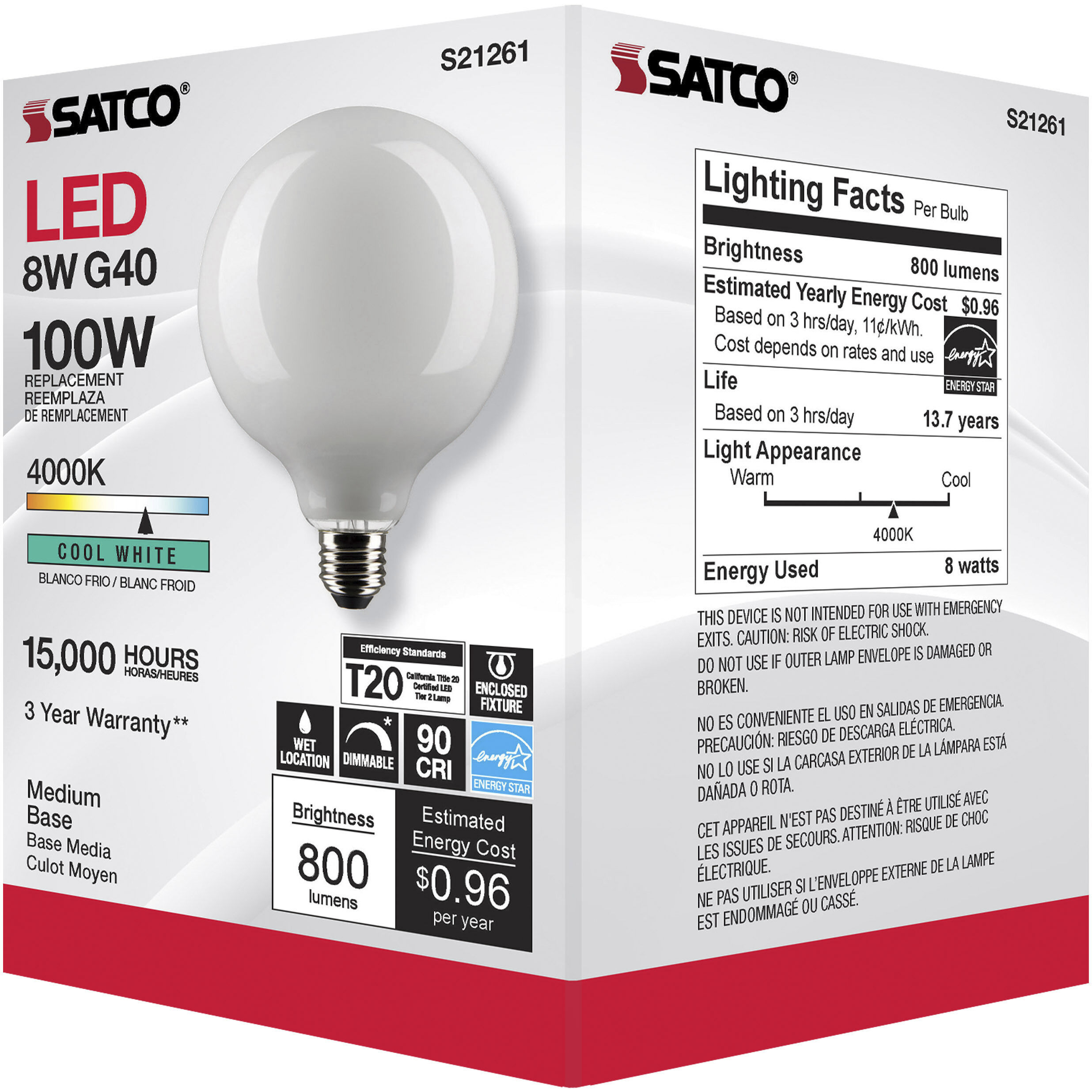 Lumos LED Medium Medium 8.00 watt 4000K LED Filament