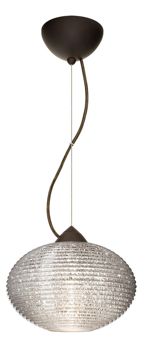 Pape 1 Light Bronze Pendant Ceiling Light in Glitter Glass, Incandescent