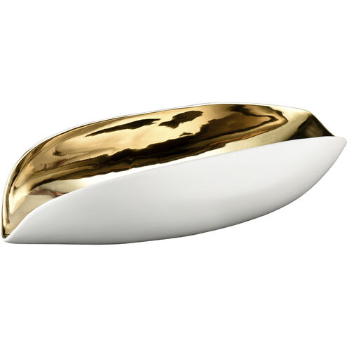 Greer 17.75 X 4 inch Vessel in Matte White and Gold Glazed
