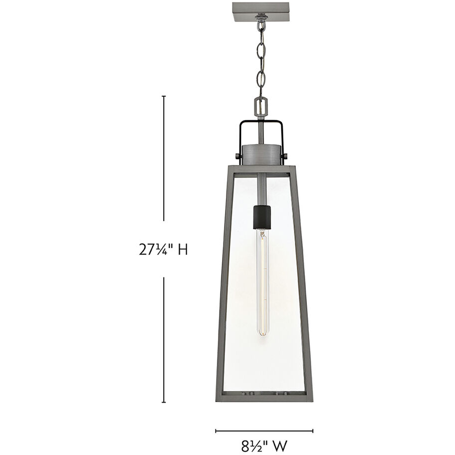 Hugh 1 Light 8.5 inch Antique Brushed Aluminum with Black Outdoor Hanging