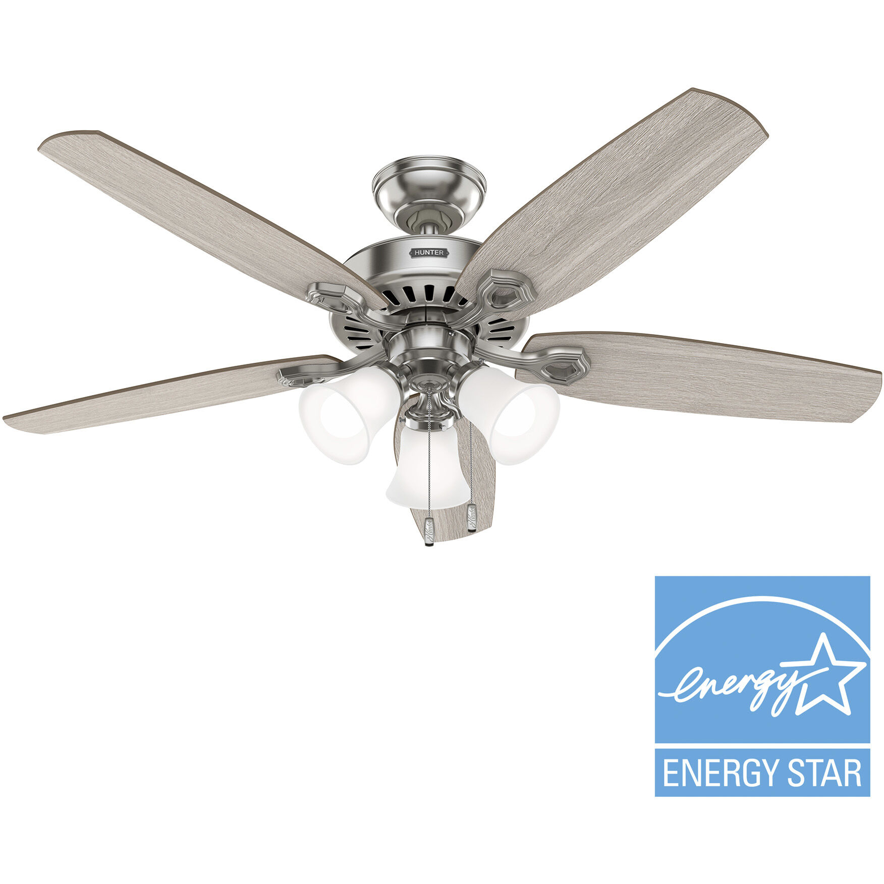 Hunter Fan 52729 Builder 52 inch Brushed Nickel with Light Gray
