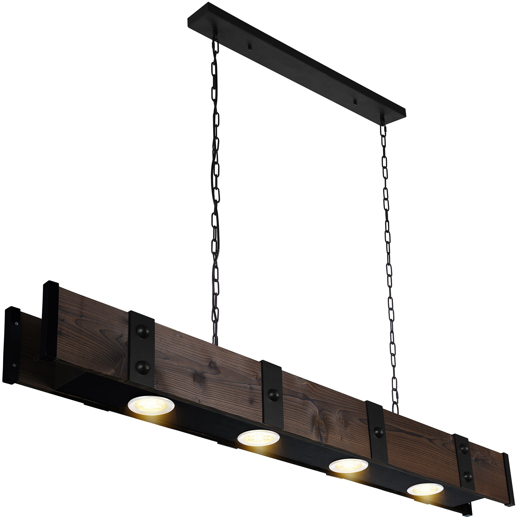 Pago LED 59 inch Black and Wood Drum Shade Island Light Ceiling Light
