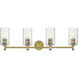 Crown Point 4 Light 33.88 inch Brushed Brass Bath Vanity Light Wall Light in Deco Swirl Glass