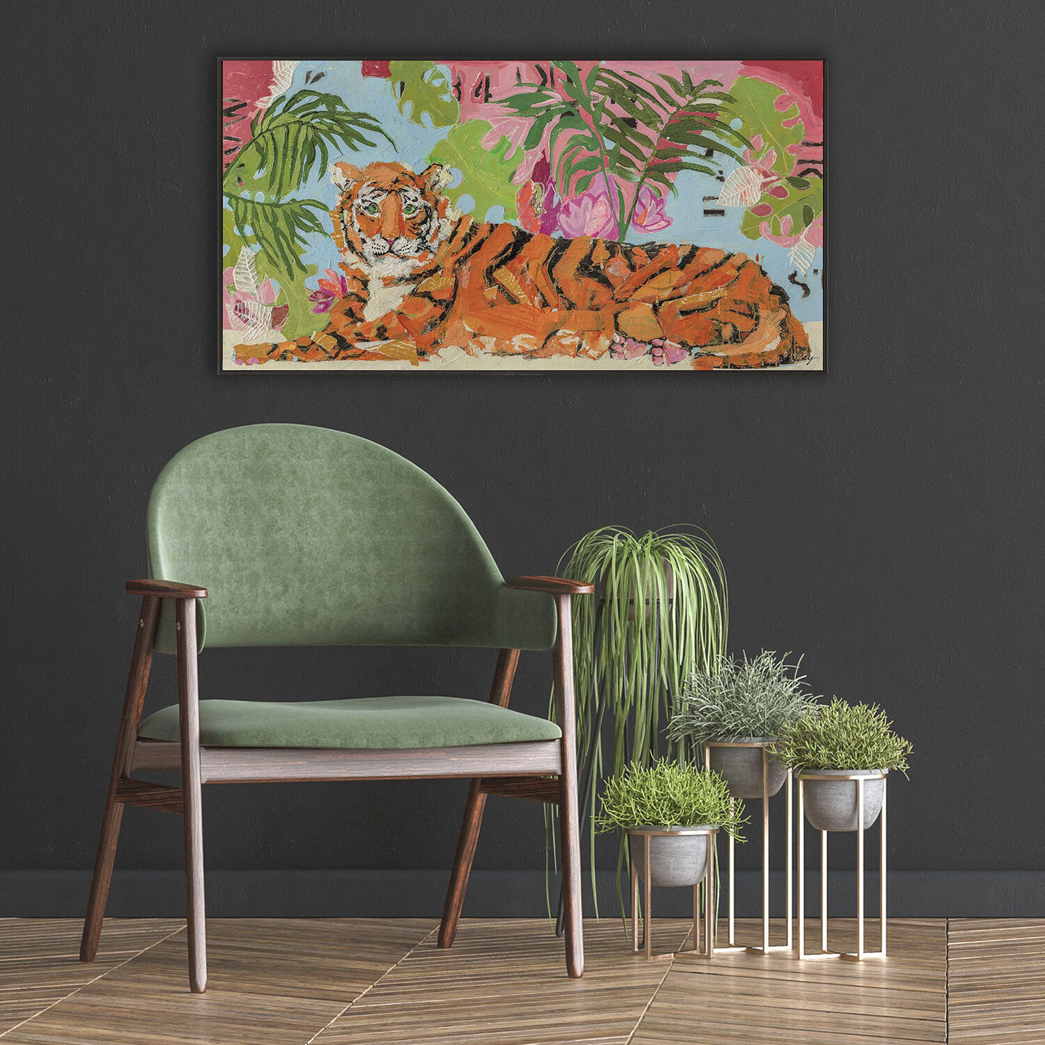Animals Orange and Black and Pink and Multi Framed Art