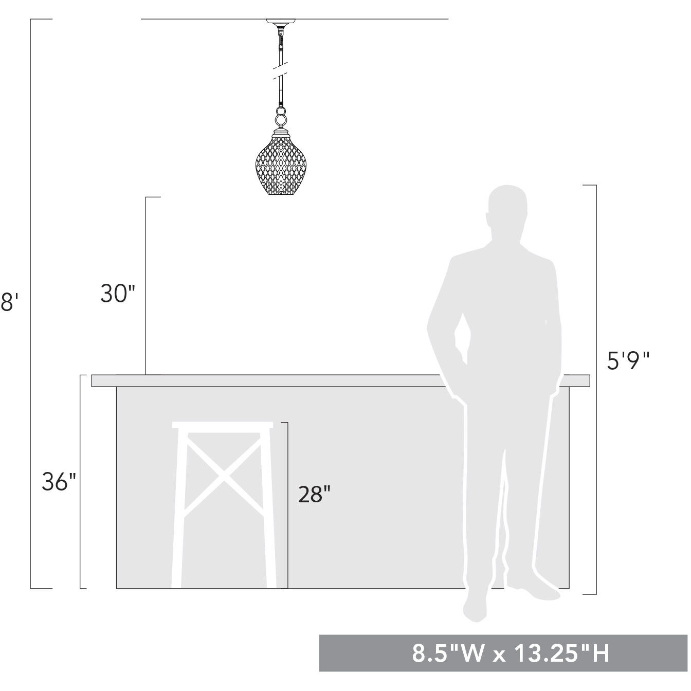 Adeline 1 Light 8.5 inch Modern Brushed Gold Pendant Ceiling Light