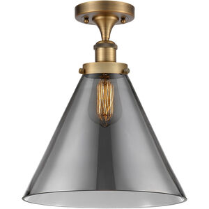 Ballston X-Large Cone 1 Light 8 inch Brushed Brass Semi-Flush Mount Ceiling Light in Plated Smoke Glass