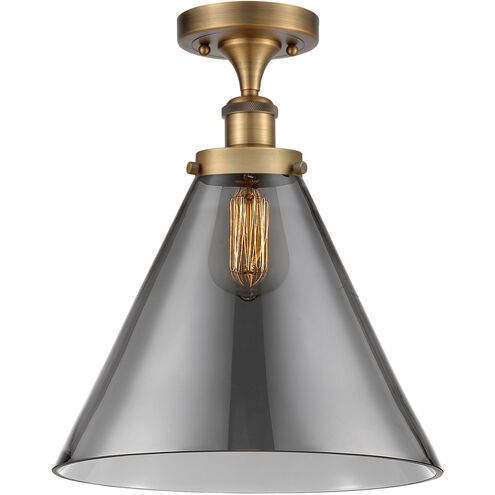 Ballston X-Large Cone LED 8 inch Brushed Brass Semi-Flush Mount Ceiling Light in Plated Smoke Glass