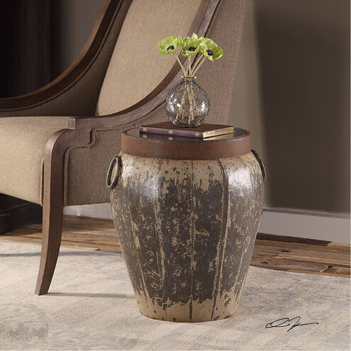 Neith 20 X 18 inch Aged Rustic Brown and Ivory Tones Accent Table