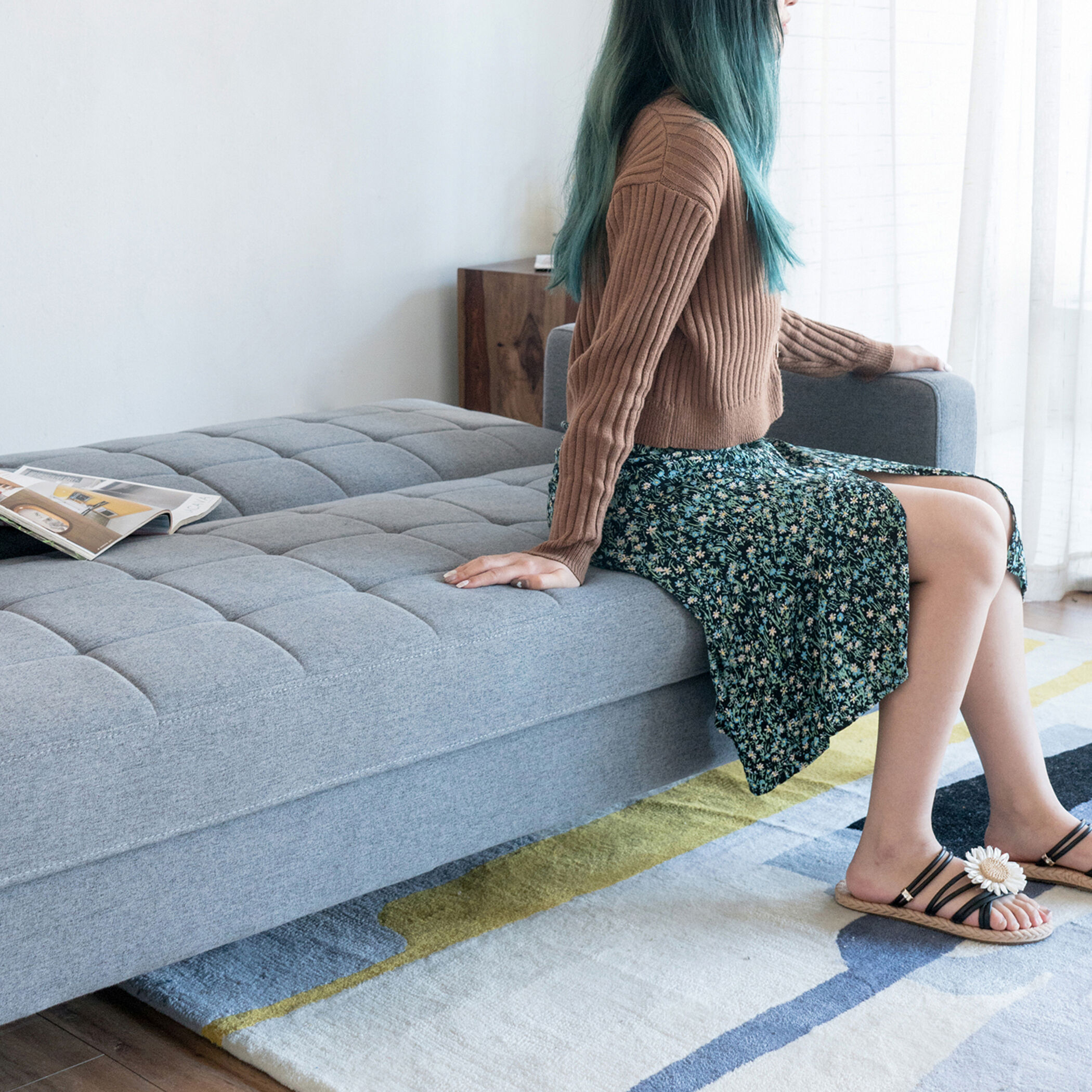 Small Biscuit Tufted Gray Sofa
