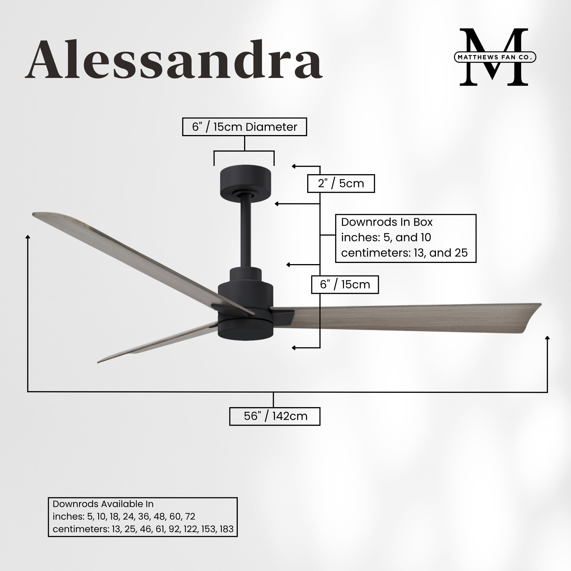 Atlas Alessandra 56 inch Matte Black with Gray Ash Tone Blades Ceiling Fan