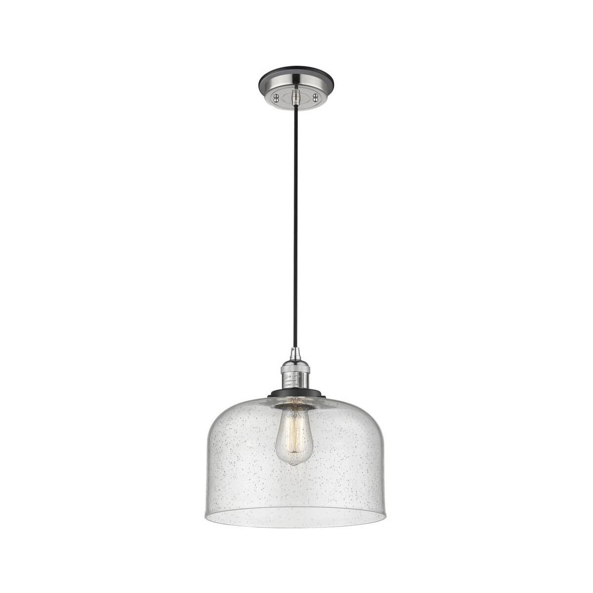 Franklin Restoration X-Large Bell 1 Light 12 inch Polished Nickel/Matte Black Mini Pendant Ceiling Light in Seedy Glass