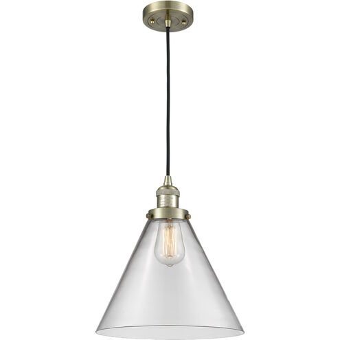 Franklin Restoration X-Large Cone 1 Light 12 inch Antique Brass Mini Pendant Ceiling Light in Incandescent, Clear Glass, Franklin Restoration