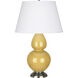 Double Gourd 31 inch 150.00 watt Sunset Yellow Glazed Ceramic with Antique Silver Table Lamp Portable Light in Pearl Dupioni