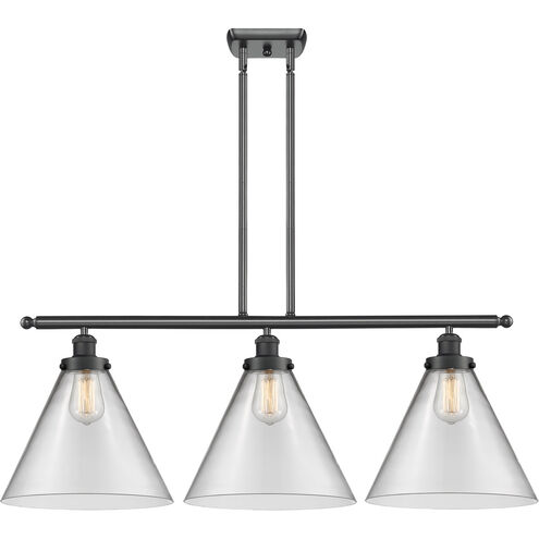 Ballston X-Large Cone 3 Light 36 inch Matte Black Island Light Ceiling Light in Clear Glass