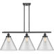 Ballston X-Large Cone 3 Light 36 inch Matte Black Island Light Ceiling Light in Clear Glass