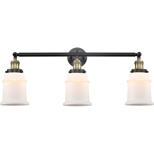 Franklin Restoration Canton 3 Light 30 inch Black Antique Brass Bath Vanity Light Wall Light in Matte White Glass, Franklin Restoration