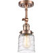 Franklin Restoration Bell LED 5 inch Antique Copper Semi-Flush Mount Ceiling Light in Deco Swirl Glass
