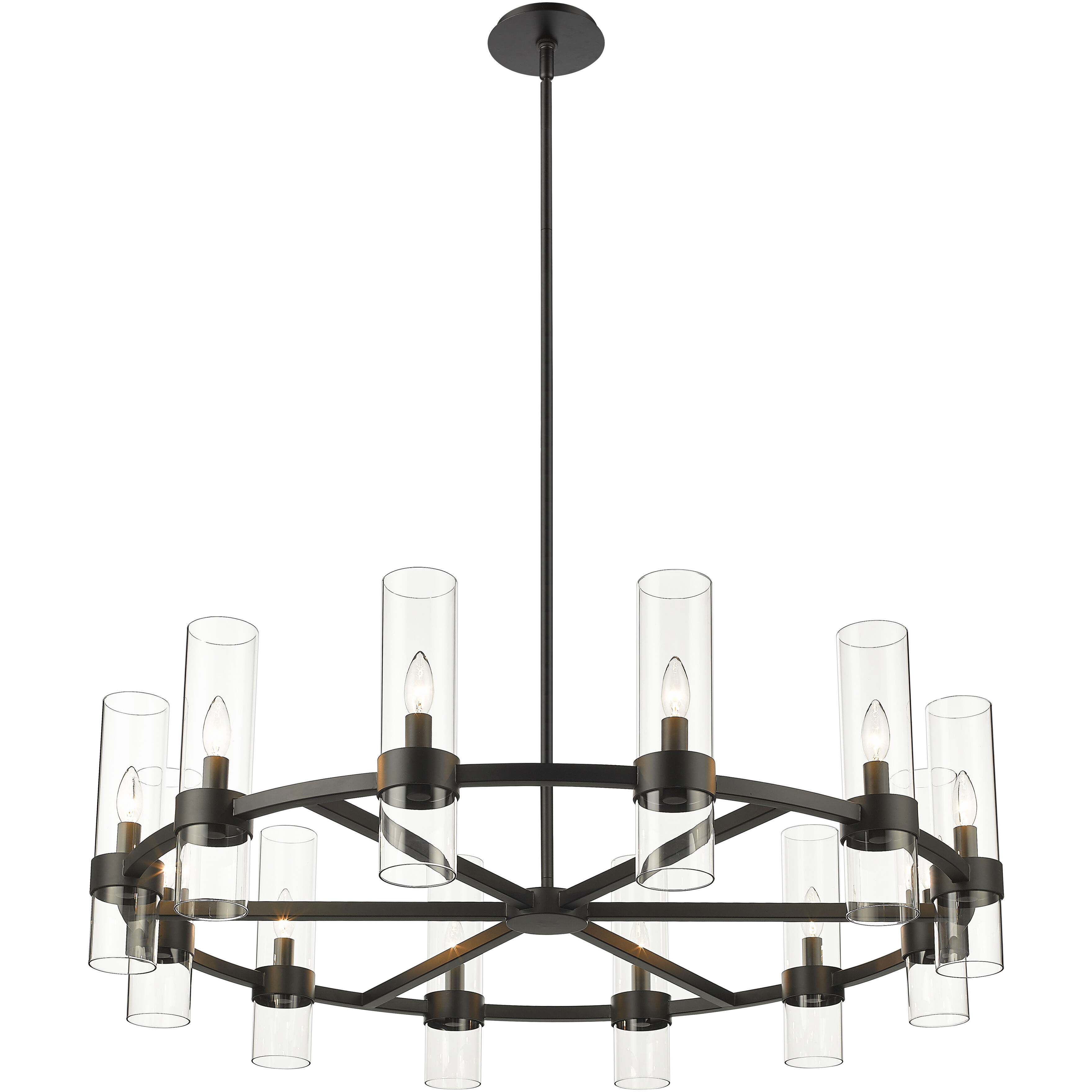 Datus 12 Light 43.5 inch Matte Black Chandelier Ceiling Light in Heritage Brass