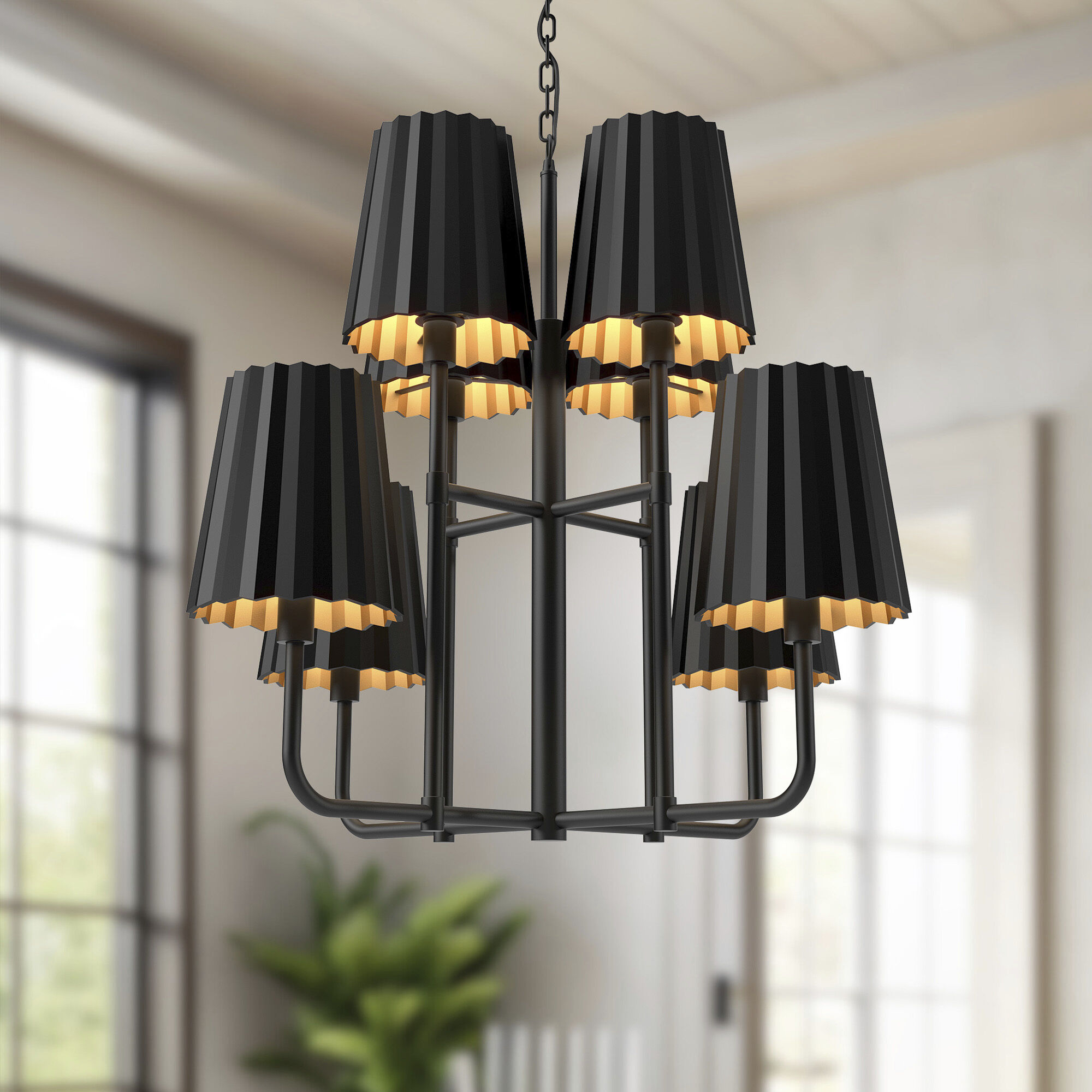 Alora Mood Plisse 8 Light 30 inch Matte Black Chandelier Ceiling Light