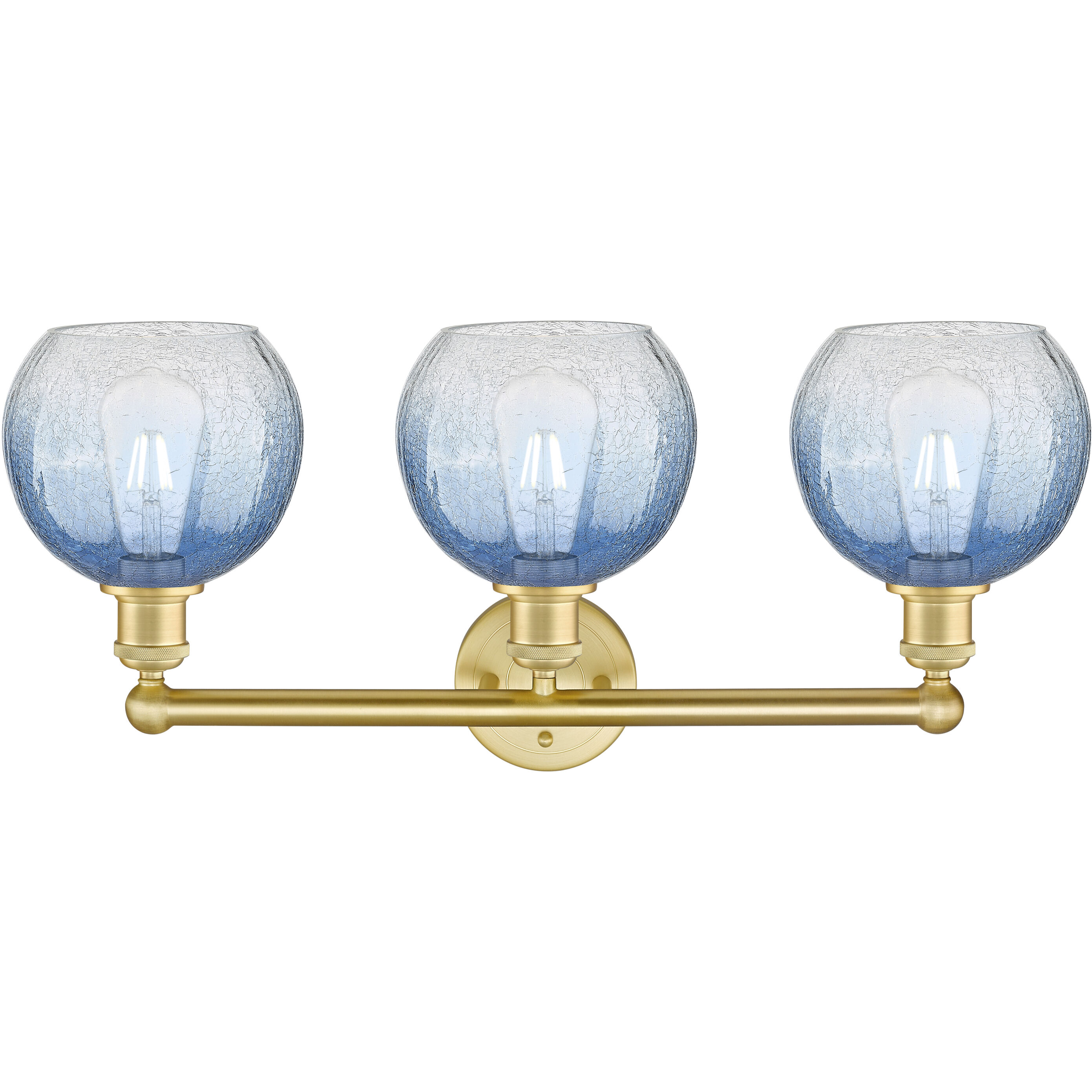 Edison Brookhaven Globe 3 Light 26 inch Satin Gold Bath Vanity Light Wall Light in Sapphire Blue Glass