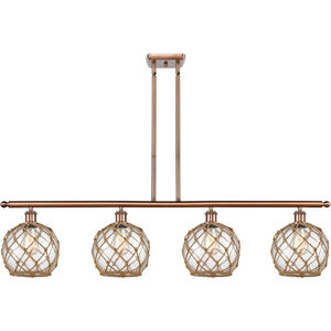 Ballston Farmhouse Rope LED 48 inch Antique Copper Island Light Ceiling Light in Clear Glass with Brown Rope, Ballston