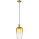 Downtown Urban Brookhaven Flute 1 Light 7 inch Brushed Brass Mini Pendant Ceiling Light in Amber Glass