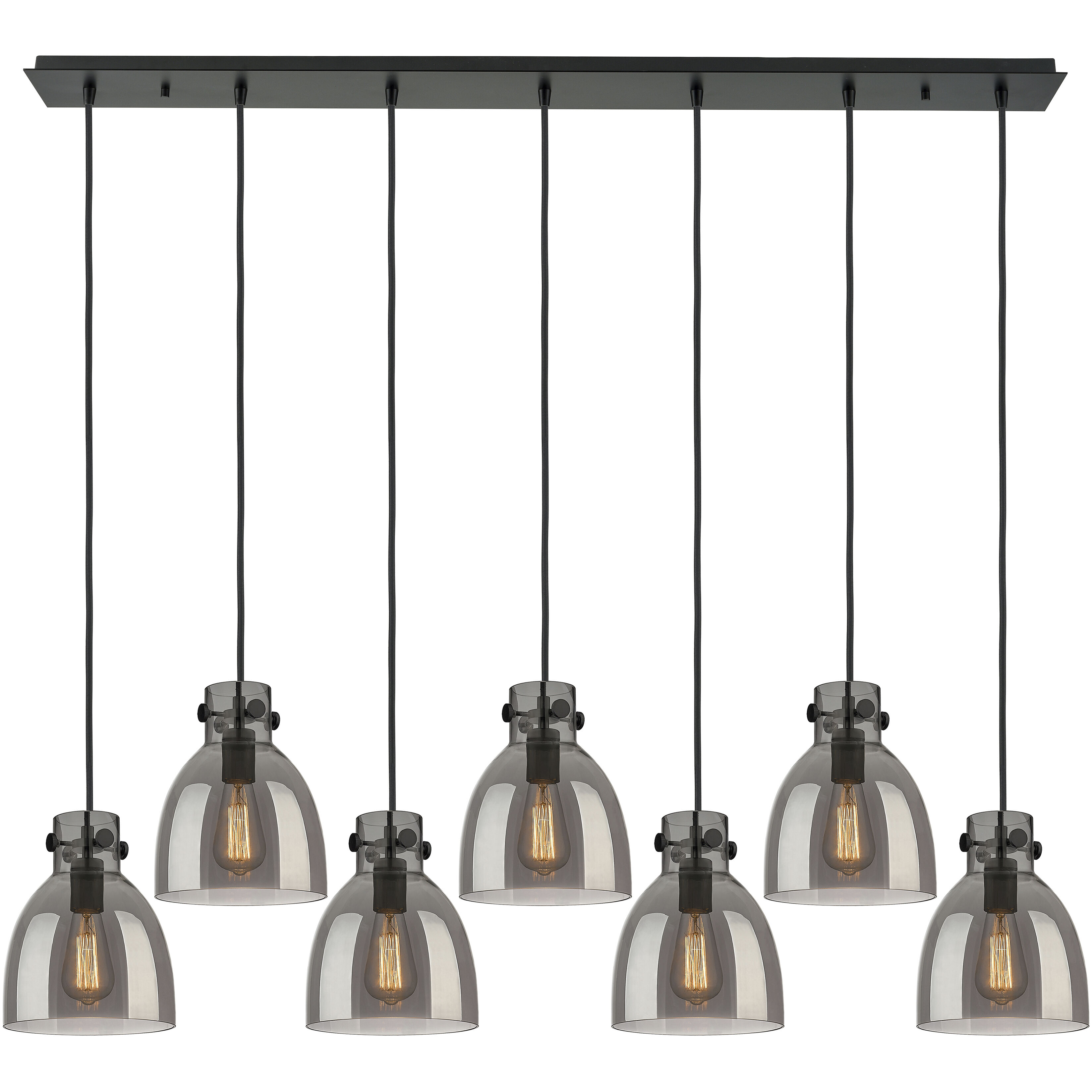 Newton Bell 7 Light 51.75 inch Matte Black Linear Pendant Ceiling Light in Light Smoke Glass