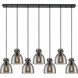 Newton Bell 7 Light 51.75 inch Matte Black Linear Pendant Ceiling Light in Light Smoke Glass