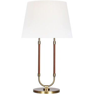 Katie 30 inch 9.50 watt Time Worn Brass / Saddle Leather Table Lamp Portable Light