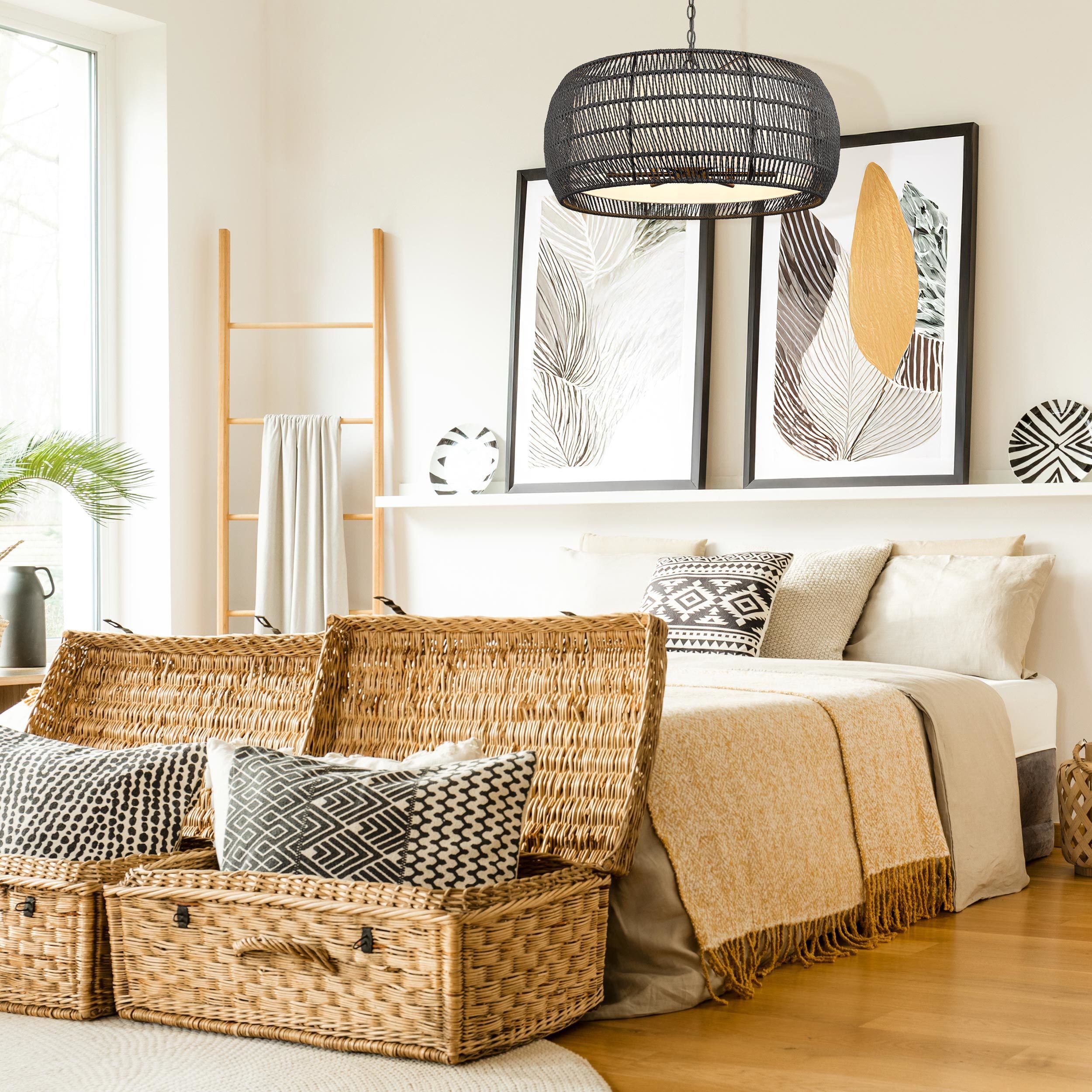 Everly 6 Light 27.13 inch Matte Black Chandelier Ceiling Light in Modern Black Rattan