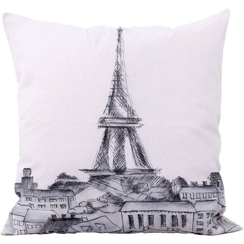 Parisian Cityscape 22 X 2 inch White with Black Accent Pillow