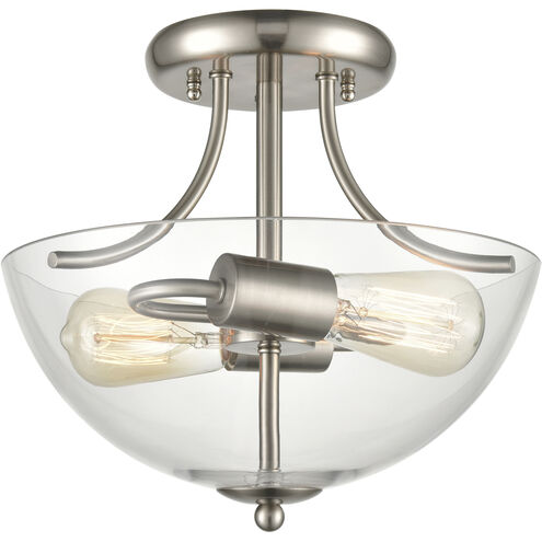 Astoria 2 Light 15 inch Brushed Nickel Semi Flush Mount Ceiling Light