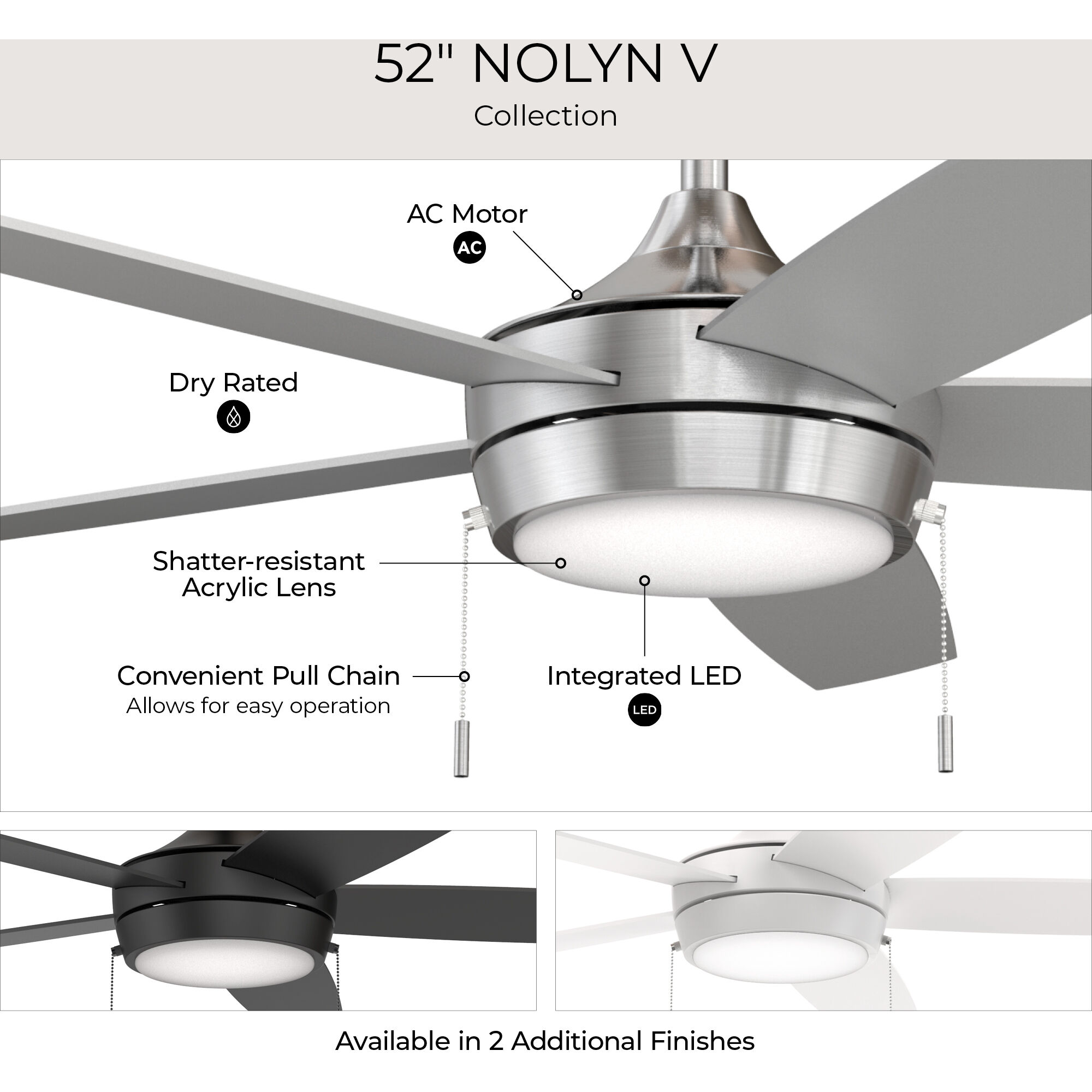 Nolyn V 52 inch Matte Black Ceiling Fans