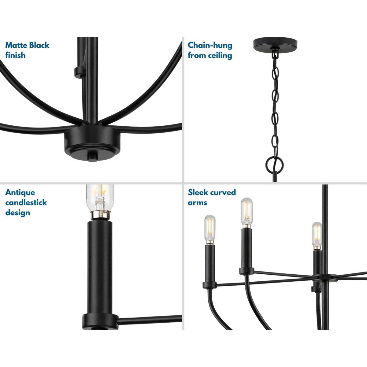 Leyden 5 Light 22 inch Matte Black Chandelier Ceiling Light