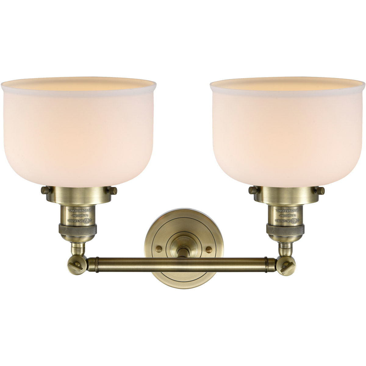 Franklin Restoration Large Bell LED 19 inch Antique Brass Bath Vanity Light Wall Light in Matte White Glass, Franklin Restoration