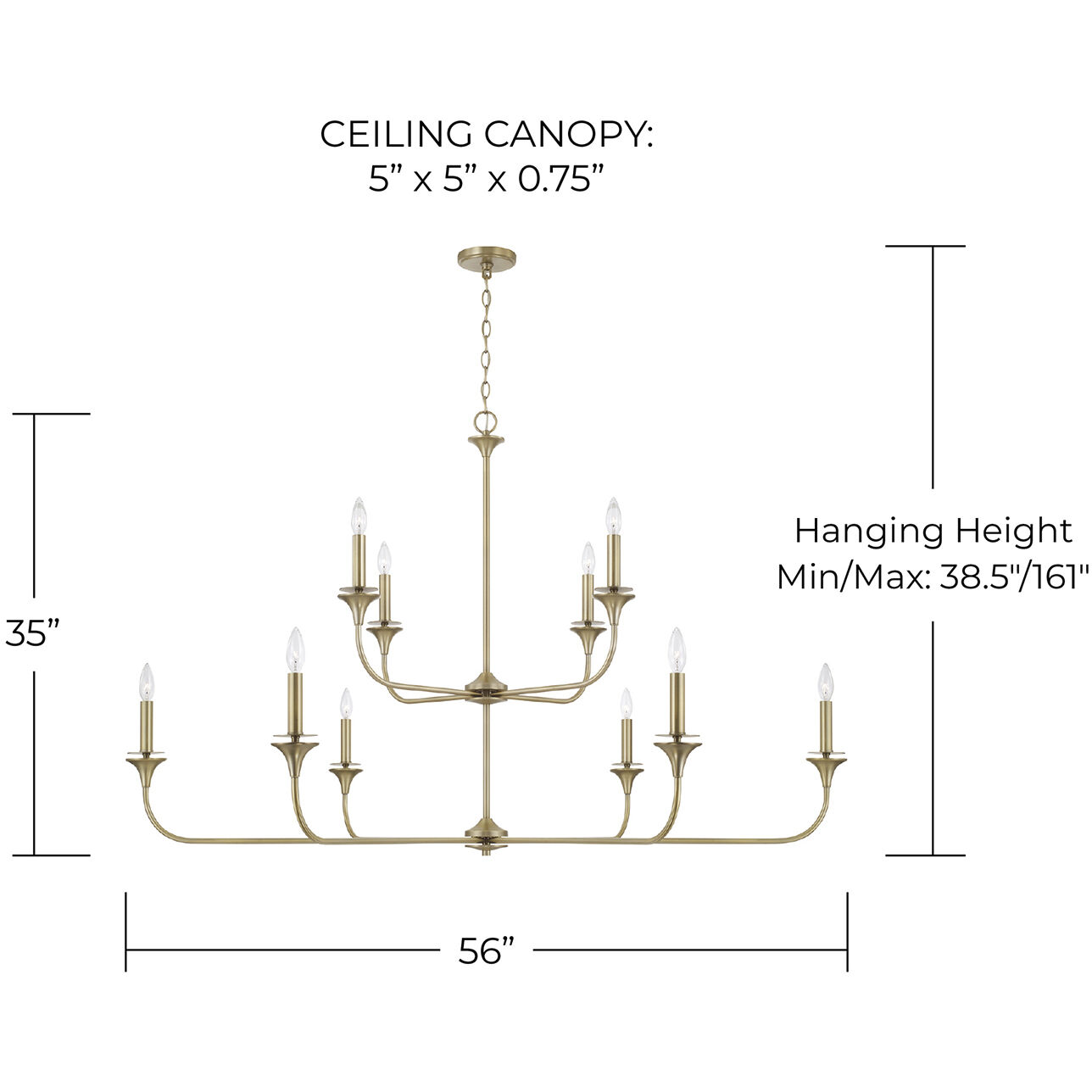 Presley 10 Light 56 inch Aged Brass Chandelier Ceiling Light