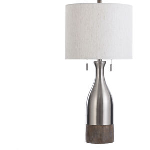 Logan 32 inch 60.00 watt Brushed Steel Metal With Molded Faux Wood Base Table Lamp Portable Light